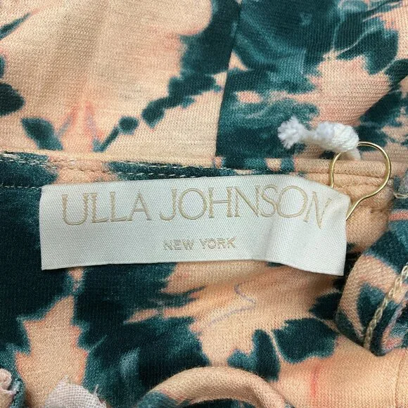 Ulla Johnson Peach / Green Fossil Print Freya Halter Midi Dress